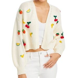 NWOT Aqua Fruit Embroidered Cropped Cardigan